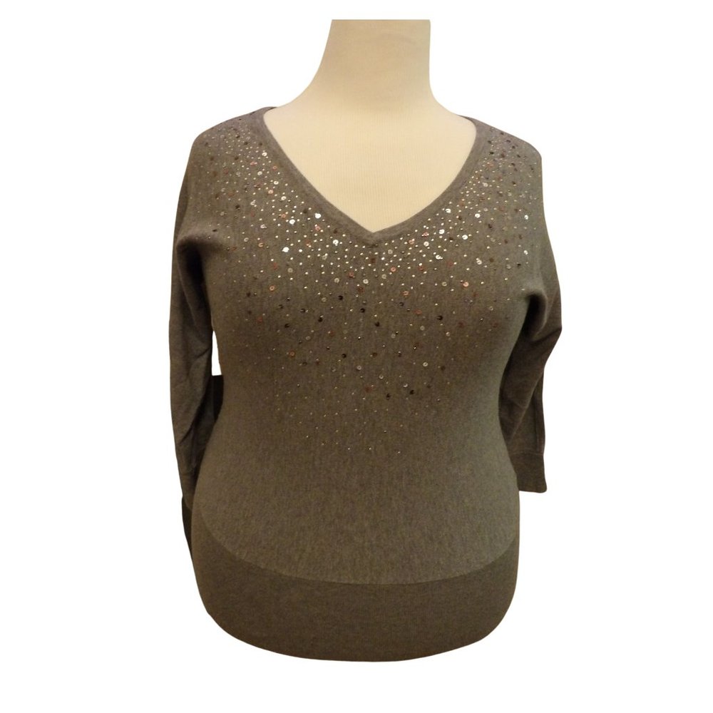 White House Black Market Gray, 3/4 Length Sleeve Sweater, XL